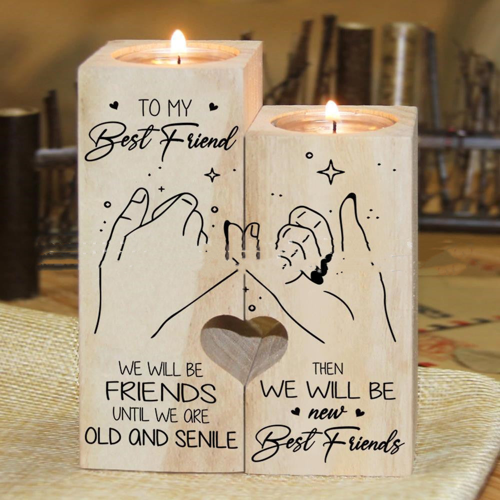 Engraved Heart-Shaped Wooden Candle Holder