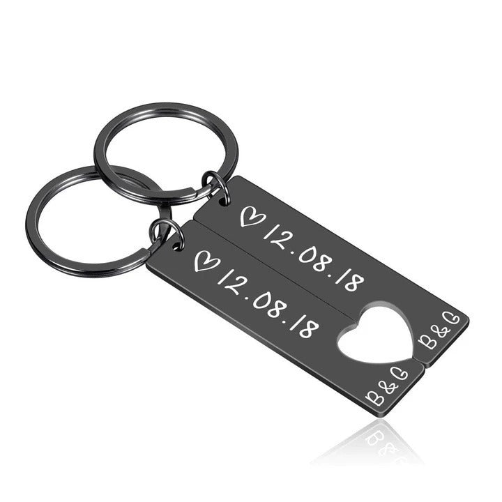 Personalised Couple's Keychain Set with Custom Dates & Initials