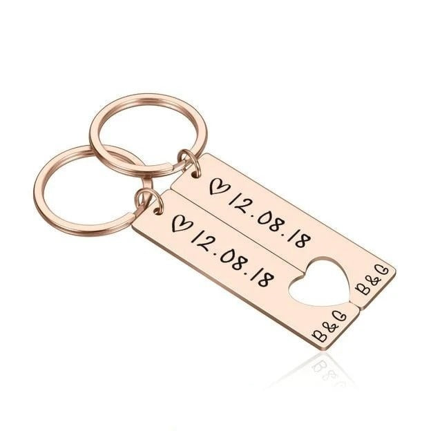 Personalised Couple's Keychain Set with Custom Dates & Initials