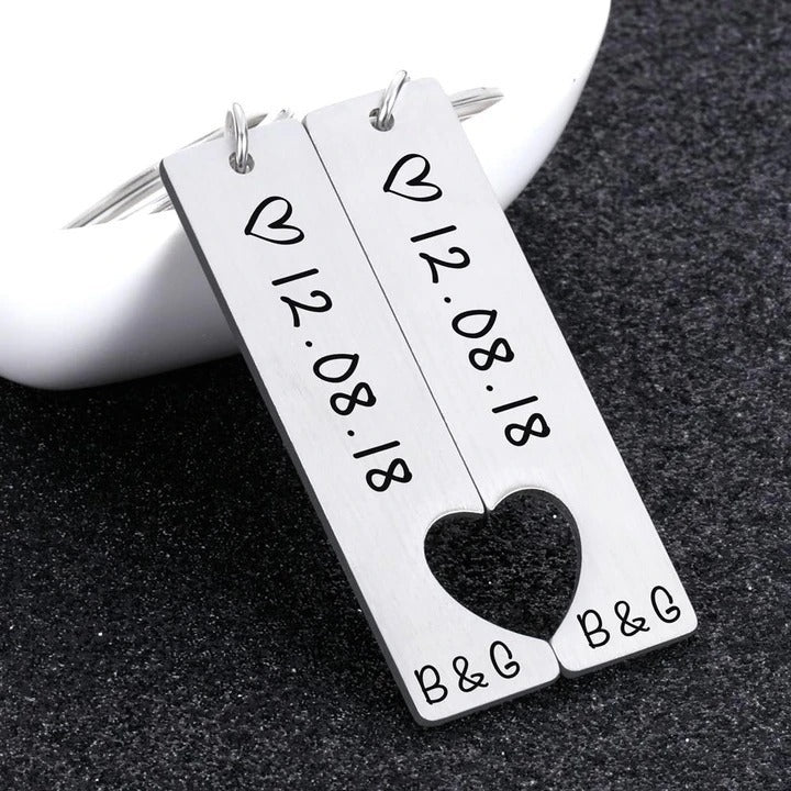 Personalised Couple's Keychain Set with Custom Dates & Initials
