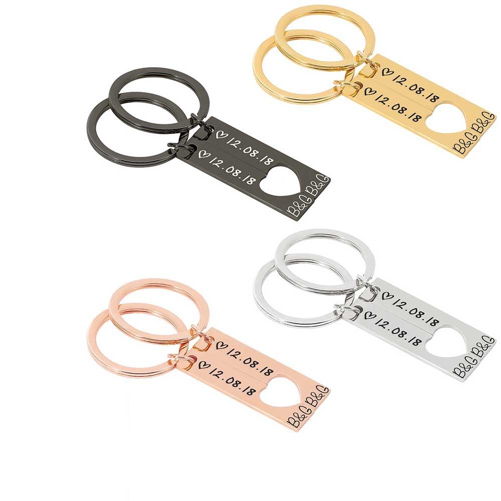 Personalised Couple's Keychain Set with Custom Dates & Initials