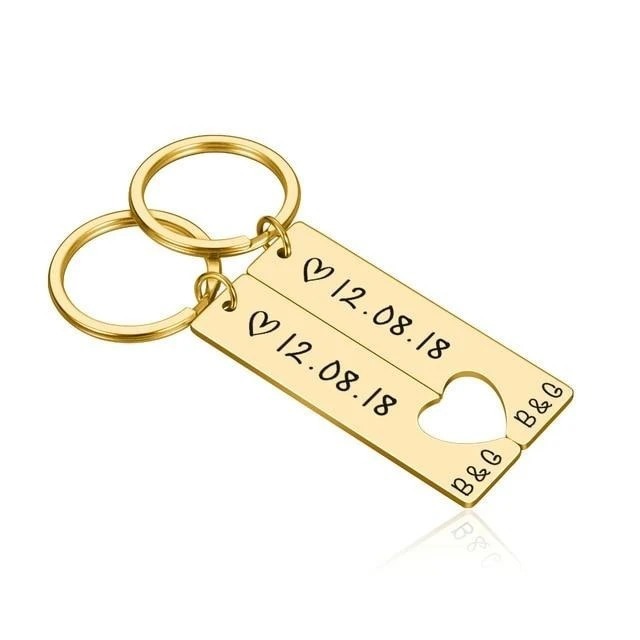 Personalised Couple's Keychain Set with Custom Dates & Initials