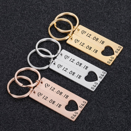 Personalised Couple's Keychain Set with Custom Dates & Initials