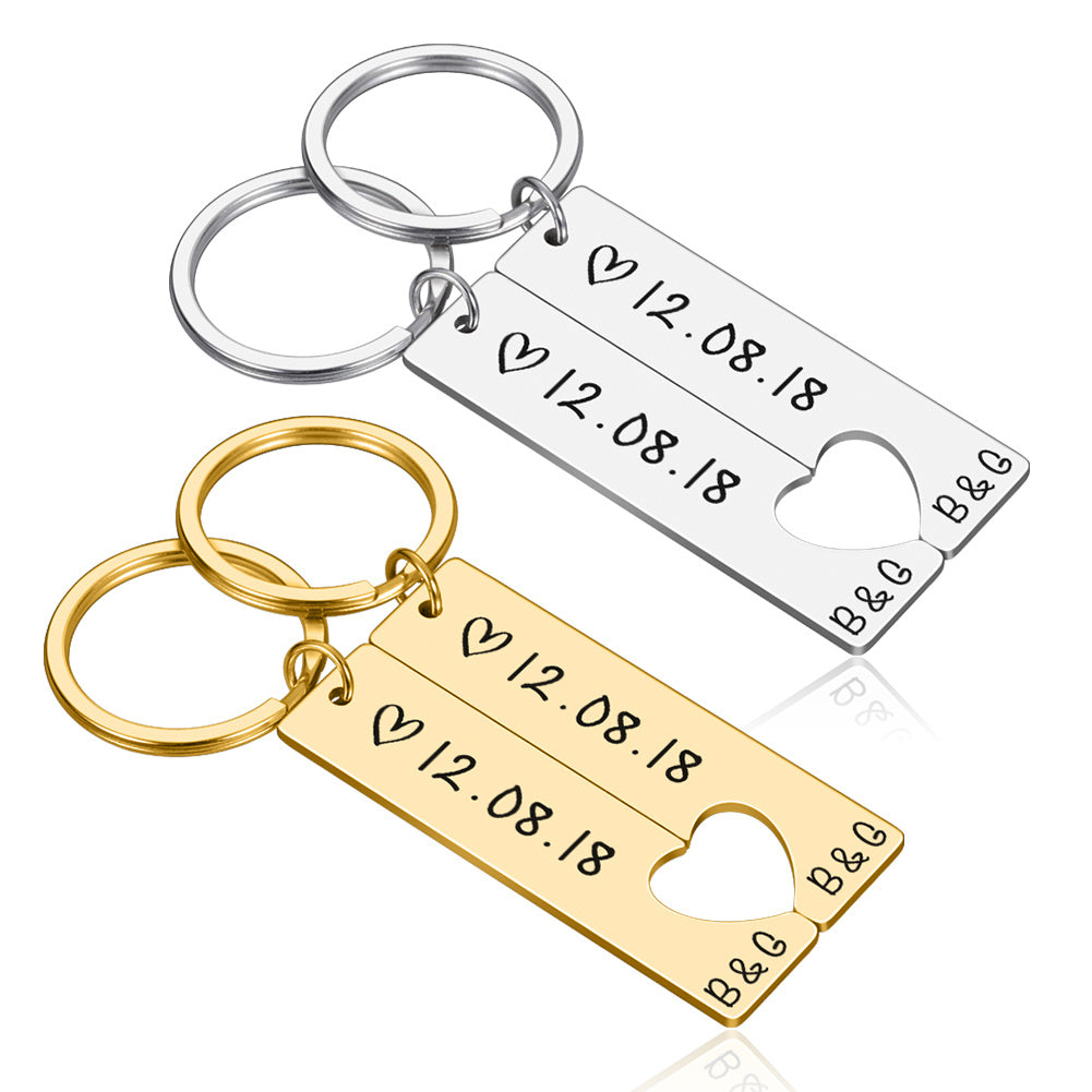 Personalised Couple's Keychain Set with Custom Dates & Initials