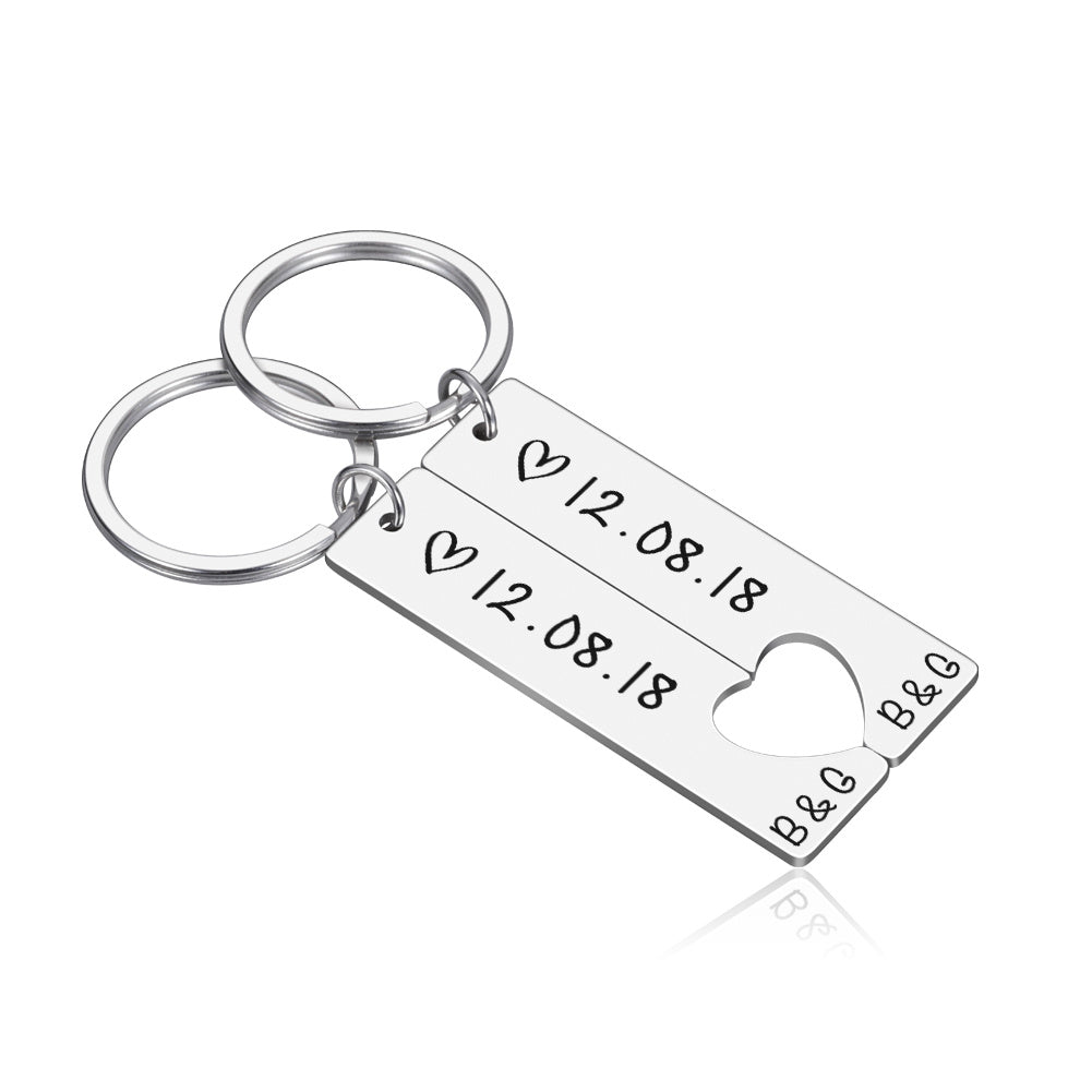 Personalised Couple's Keychain Set with Custom Dates & Initials