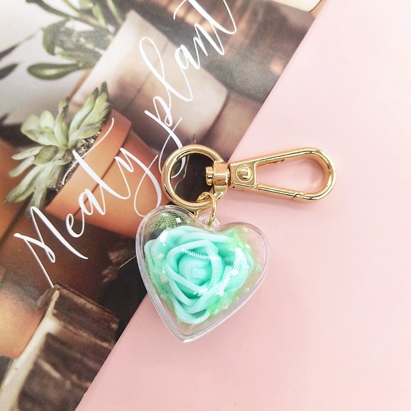 Crystal Heart Rose Flower Keychain