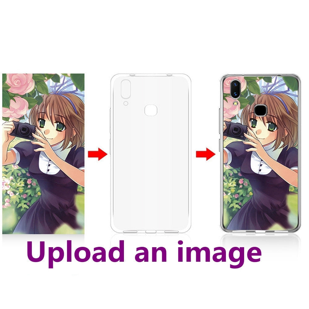 Transparent TPU soft shell phone case with an anime character design on a white background.