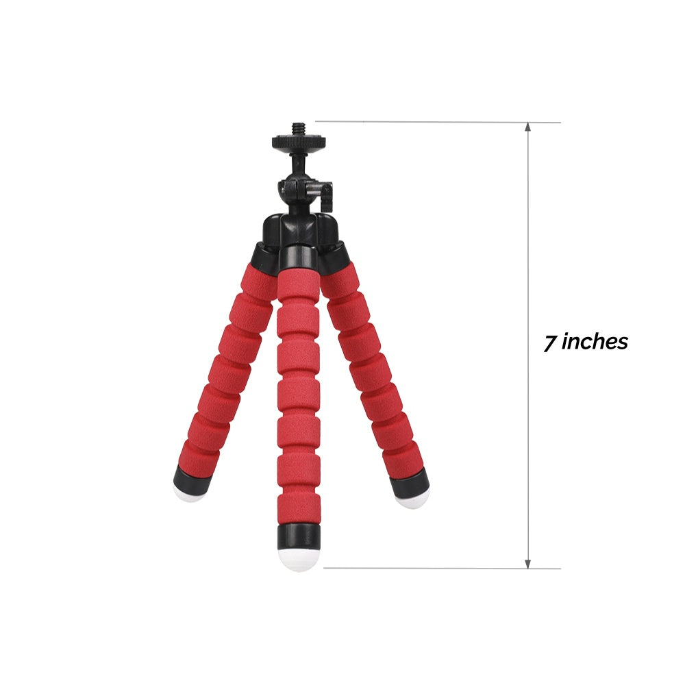 Red flexible tripod with black accents on a white background