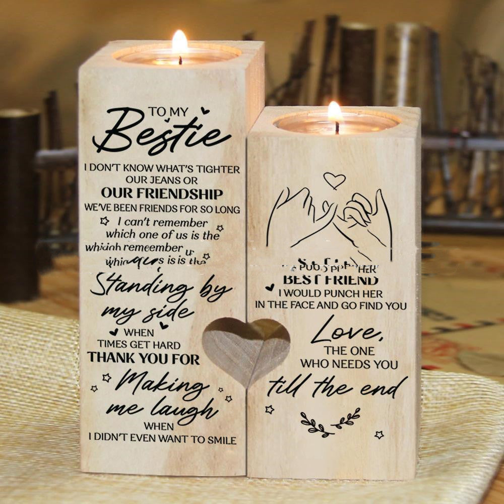 Engraved Heart-Shaped Wooden Candle Holder