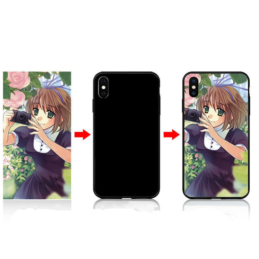 Black TPU soft shell phone case with an anime character design on a white background