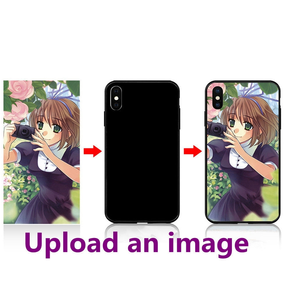 Black TPU soft shell phone case with an anime character design on a white background