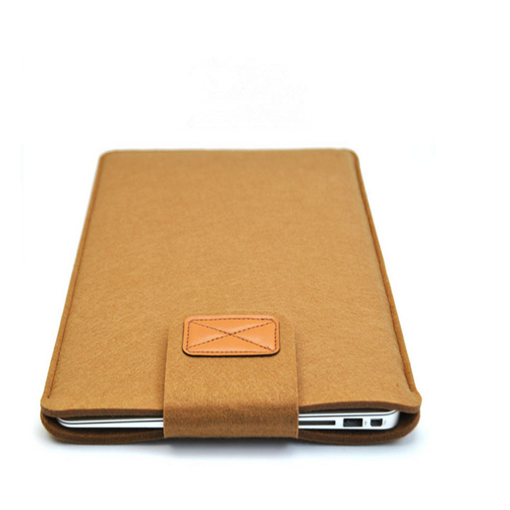 Khaki fabric case with a flap closure on a white background