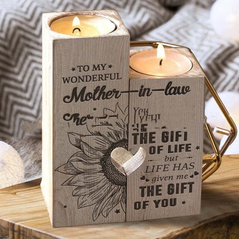 Engraved Heart-Shaped Wooden Candle Holder