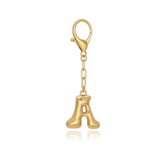 Gold letter 'A' keychain with clasp on a white background