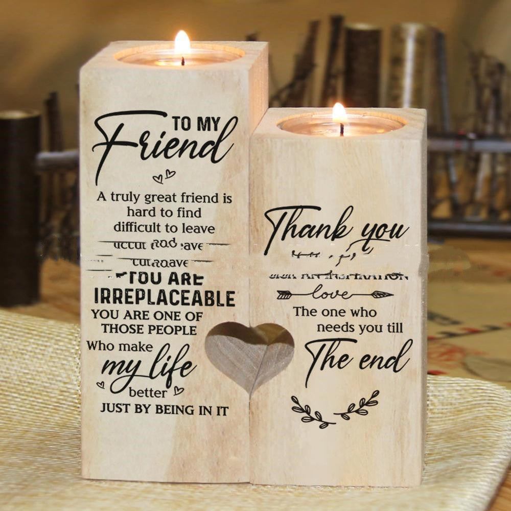 Engraved Heart-Shaped Wooden Candle Holder