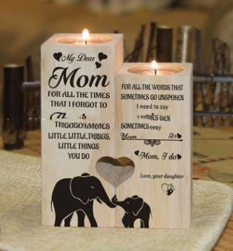Engraved Heart-Shaped Wooden Candle Holder