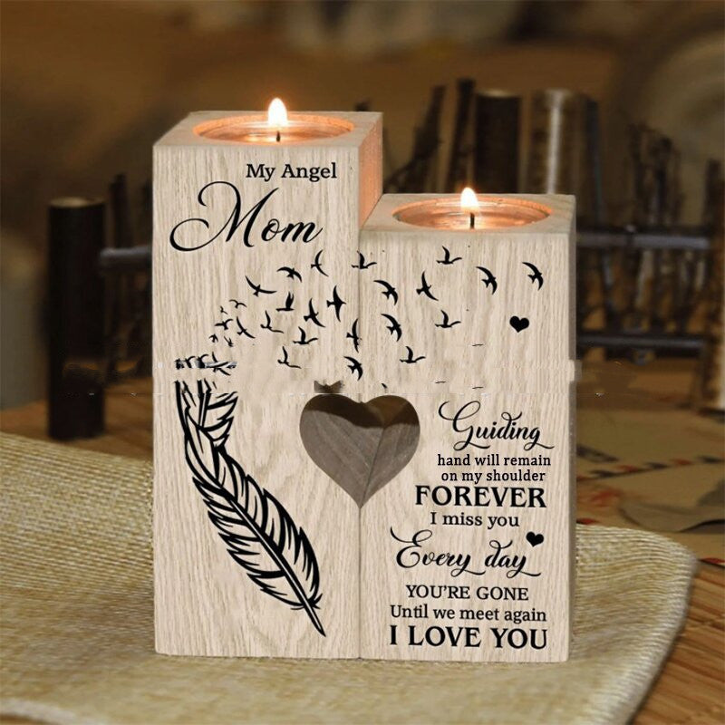 Engraved Heart-Shaped Wooden Candle Holder